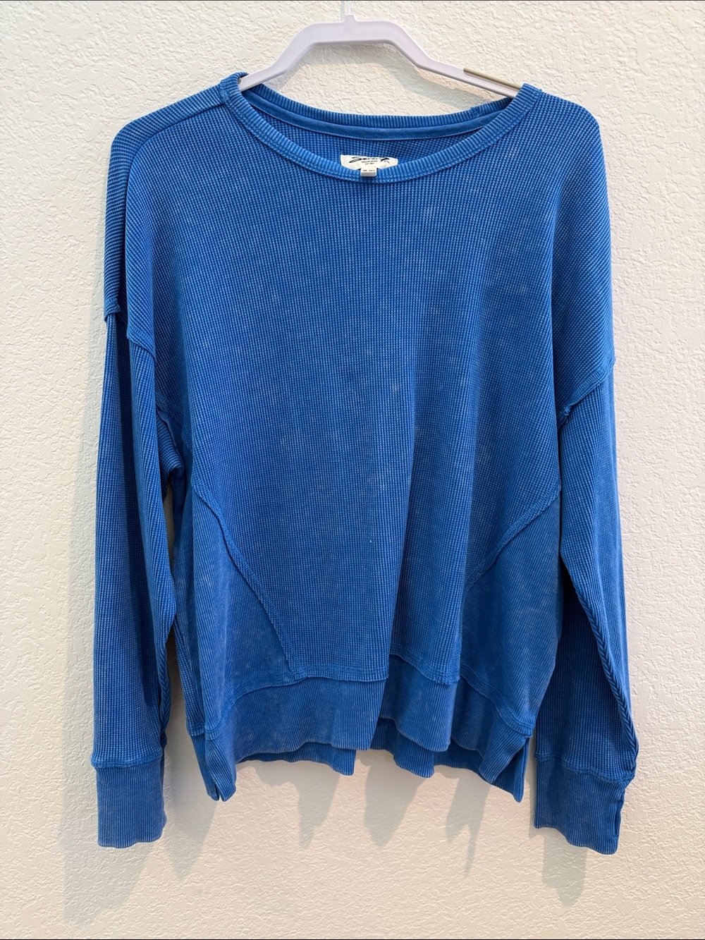 Seven7 Blue Ribbed Crew Sweatshirt
